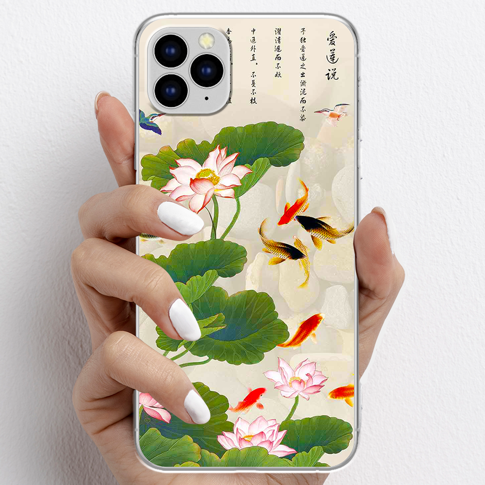 Ốp lưng cho iPhone 11 Pro, iPhone 11 Promax nhựa TPU mẫu Hoa sen cá