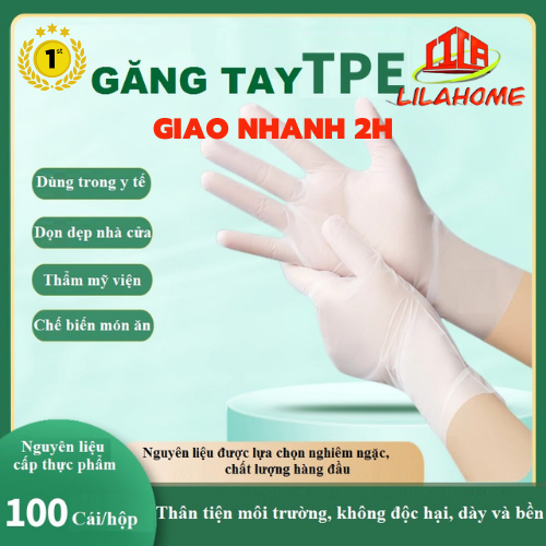 Găng Tay TPE Siêu Dai Không Bột, Làm Bằng Nhựa Dẻo, Dùng Trong Thực Phẩm, Vệ Sinh (100 Cái/Hộp) - Hàng Chính Hãng