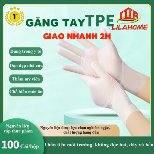Găng Tay TPE Siêu Dai - Dùng Trong Thực Phẩm - Vệ Sinh (100 Cái/Hộp) - Chính Hãng