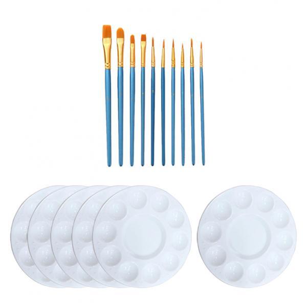 10Pcs Premium Artist Paint Brush Set Professional Brush Watercolor Acrylic Oil Painting DIY Art Tools with 6 Pcs Paint Tray Palette for Kids Adults