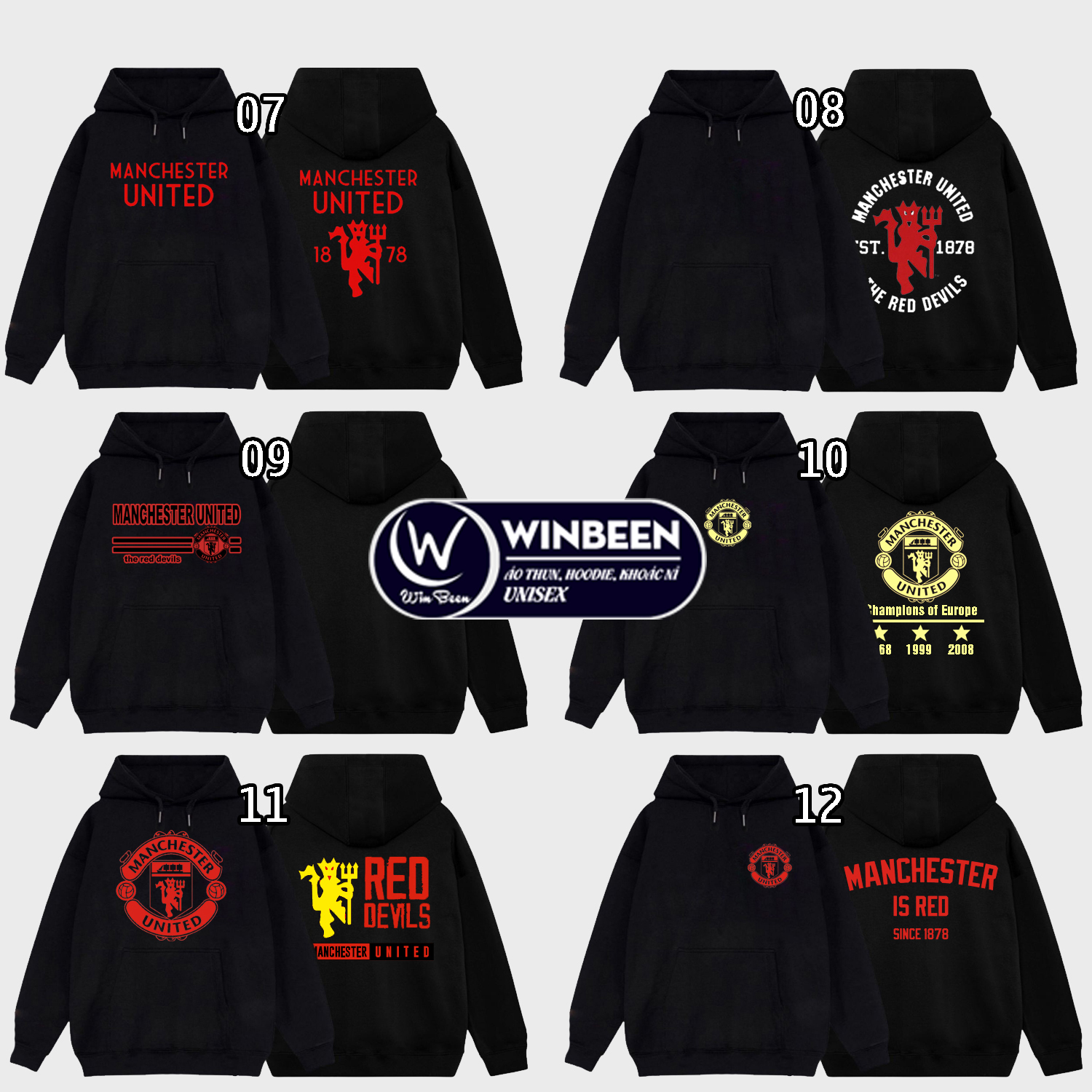 Áo nỉ hoodie nam nữ CLB Manchester United chất nỉ bông dày ấm mềm mịn dáng rộng thoải mái, BST 12 mẫu hoodie MU mới