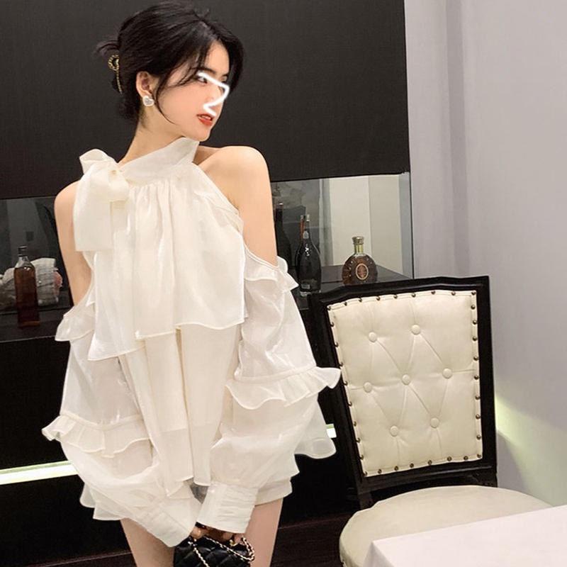 Áo Polo Sơ Mi Cách Điệu Xẻ Dưới Hai Màu Siêu Cá Tính Vải Tơ Ánh Cổ Nơ Baby Doll 2 Tần Bèo