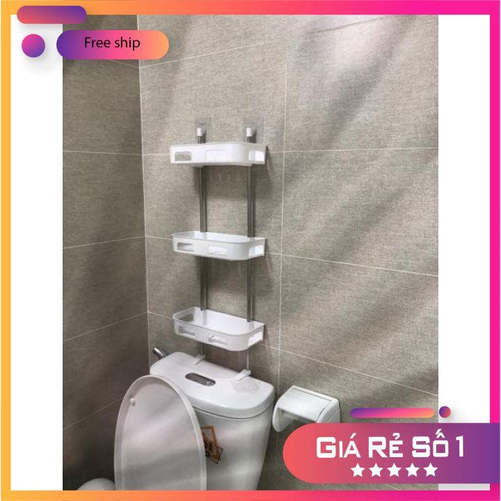Kệ 3 tầng khung inox gắn trên nắp bồn cầu, trong phòng tắm, trong bếp