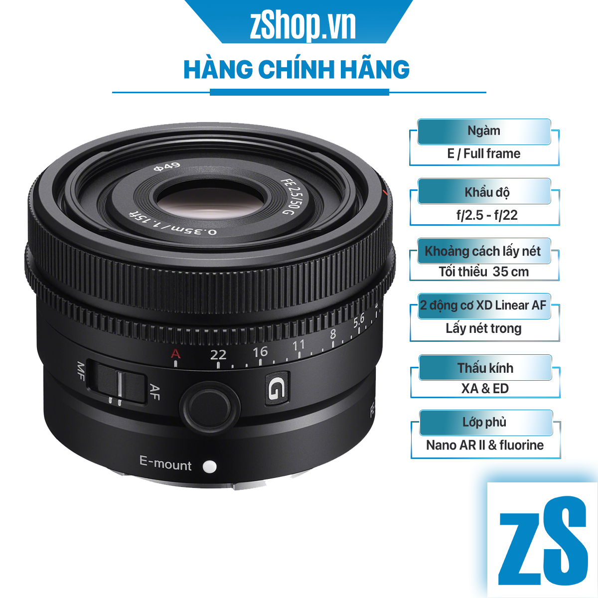 Ống Kính Sony FE 50mm f/2.5 G (Hàng Chính Hãng)