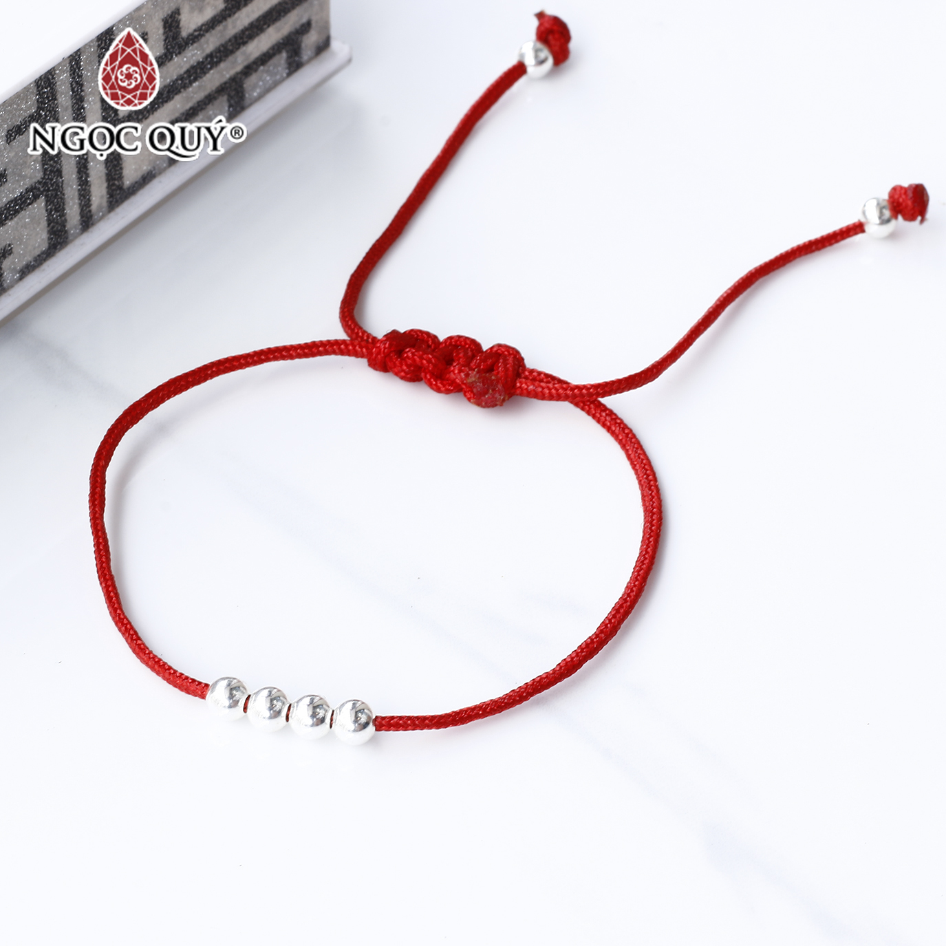 Vòng thắt dây đỏ bi bạc s925 - Ngọc Quý Gemstones
