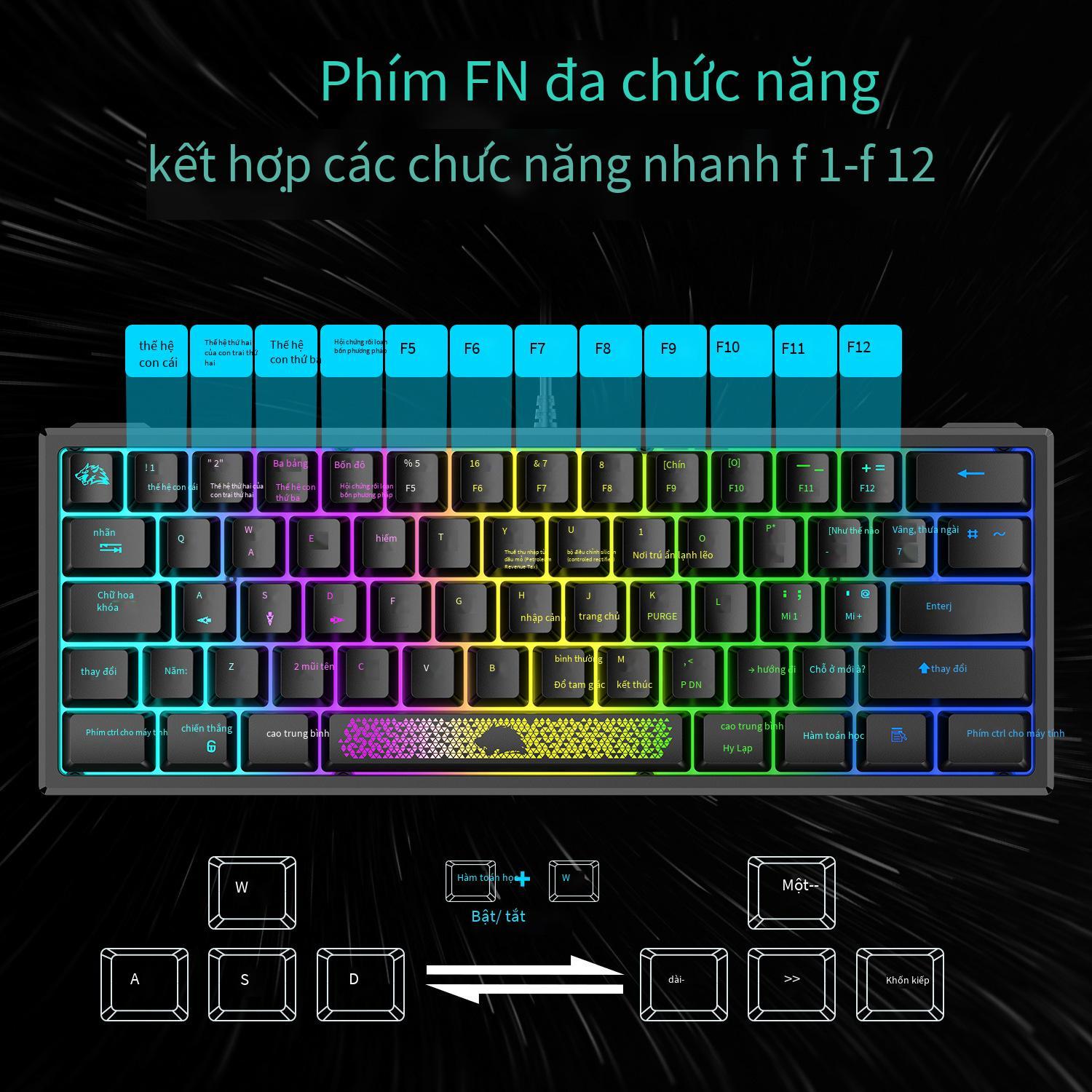 Bàn phím chơi game sói miễn phí thuận lợi nhất Bàn phím chơi game K61RGB ánh sáng RGB bàn phím mini tỷ lệ phần trăm 60 phần trăm bàn phím máy tính xách tay chơi game chơi game