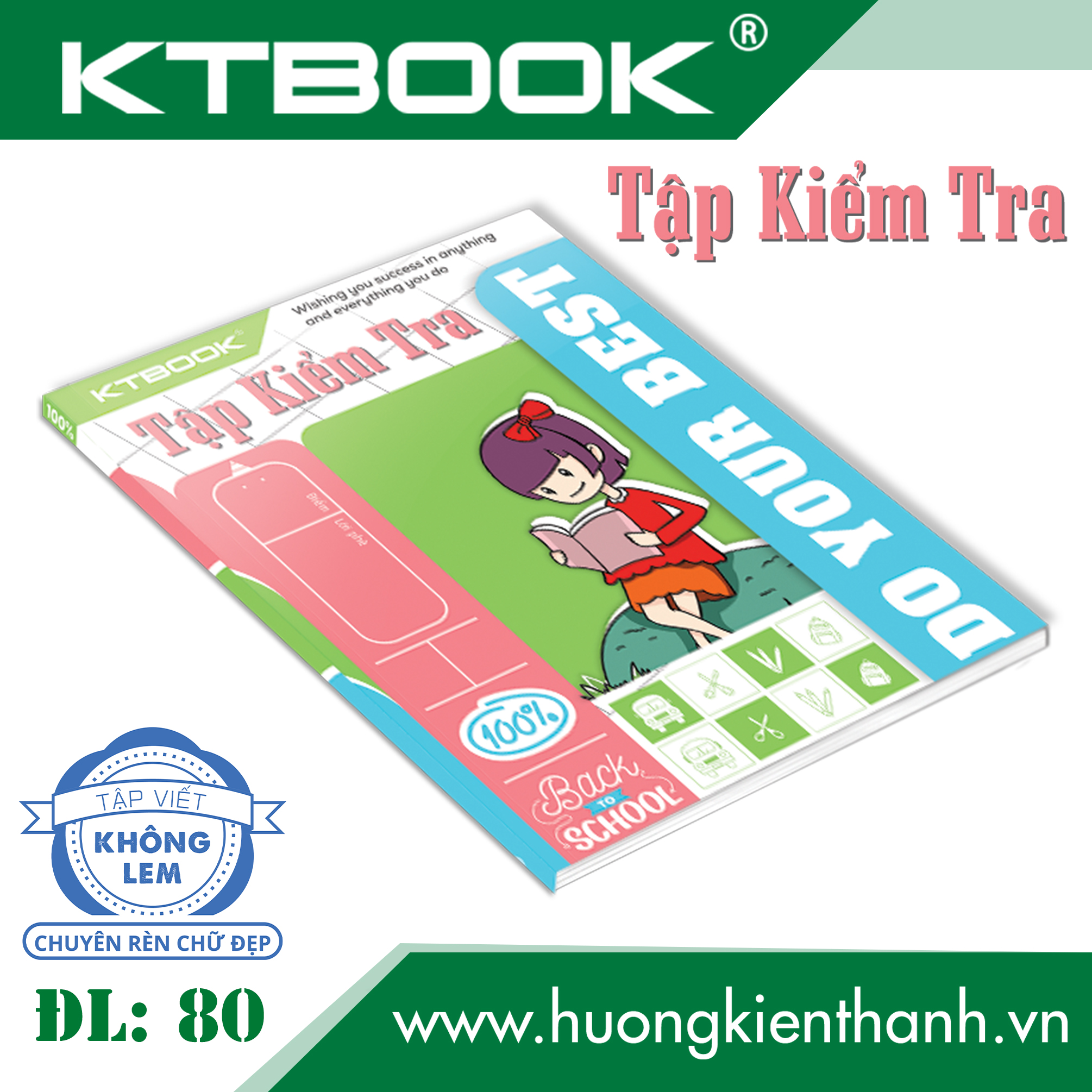 Gói 10 cuốn Tập Kiểm Tra KTBOOK Cao Cấp ĐL 80 (10 cuốn/gói)