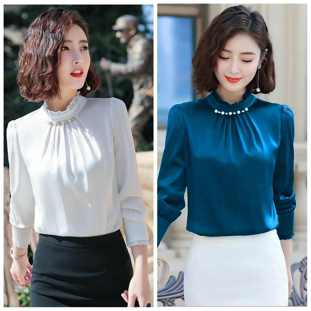 Áo Sơ Mi Cổ Nhún Đính Hạt BY3300