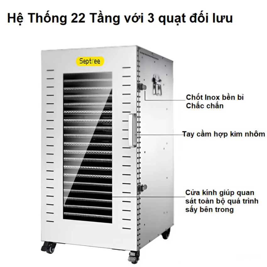 Máy sấy thực phẩm công nghiệp 210 lít, 22 khay Thương hiệu Mỹ cao cấp Septree DBC-22A - Bảo Hành 12 Tháng (Hàng Nhập Khẩu)