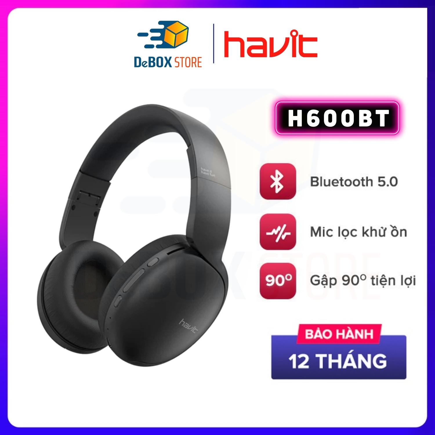 Tai Nghe Bluetooth Headphone HAVIT H600BT, Driver 40mm, BT 5.0, Nghe Đến 8H, Gập Gọn 90 - Hàng Chính Hãng
