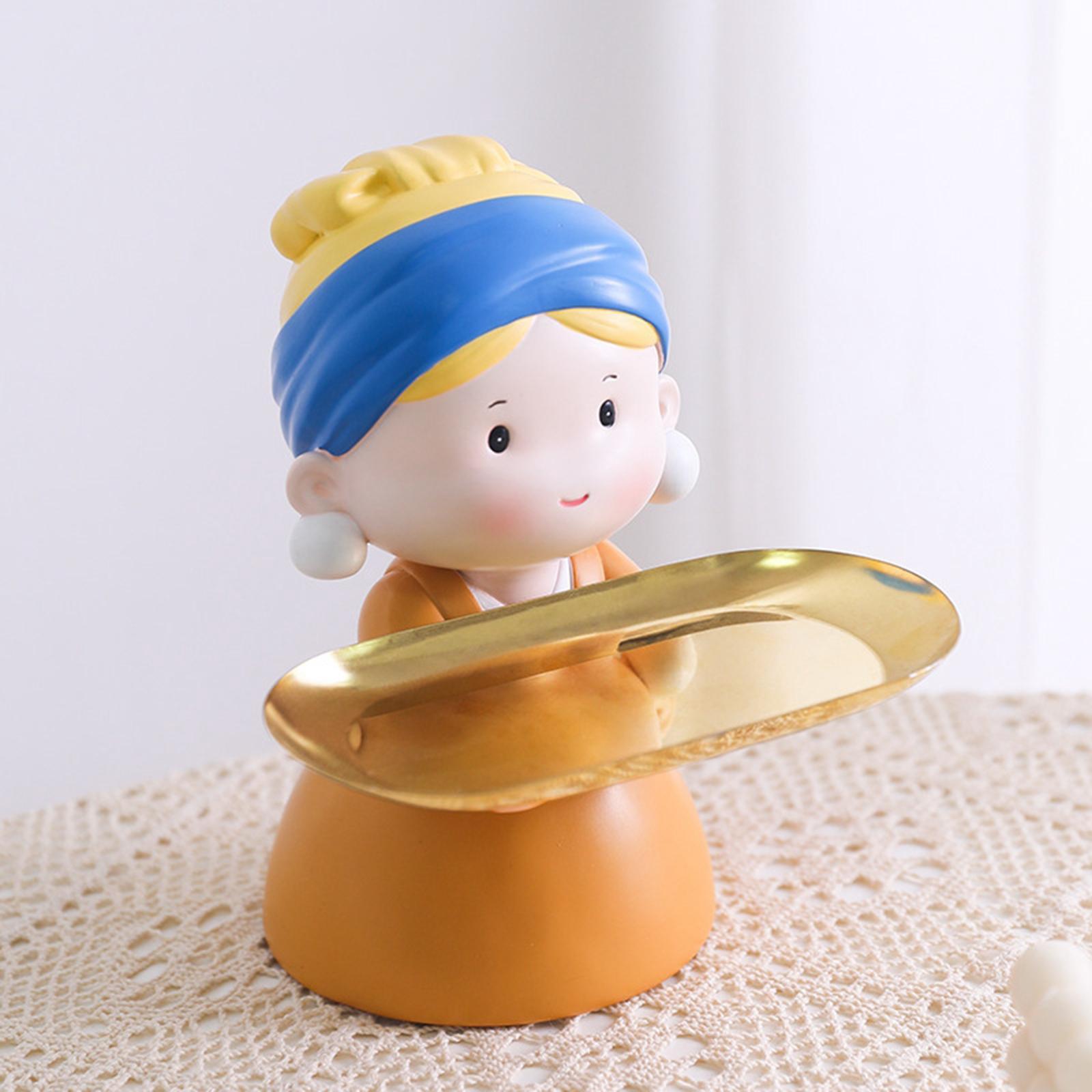 Nordic Girl Figurine Statue Fruit Serving Plate Cosmetic Vanity Tray