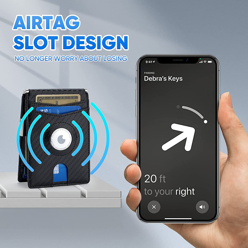 Ví Nam Kẹp Tiền Lắp Được AirrTag Carbon