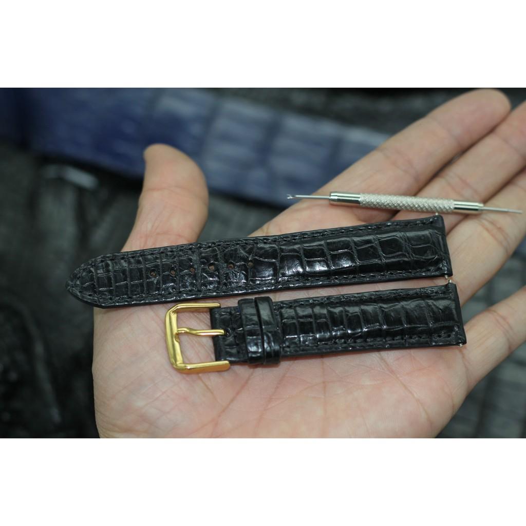 Dây đồng hồ da cá sấu cao cấp màu đen vân bông SIZE 20MM