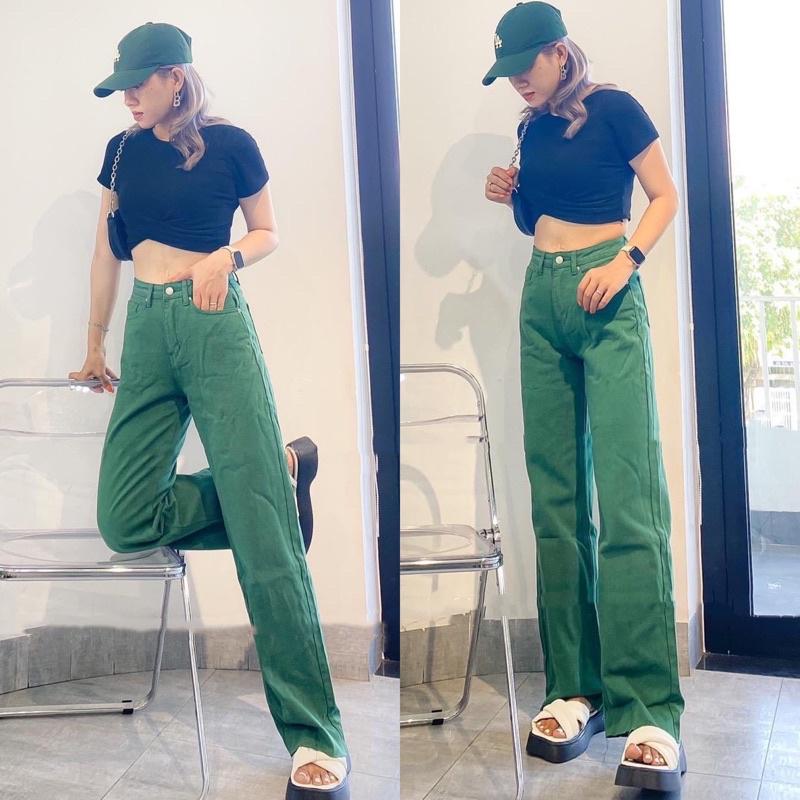 Quần Jean Suông Ống Rộng Dáng Dài Lai Cắt Lưng Cao Jeans Cotton Màu Hot Trend 2022