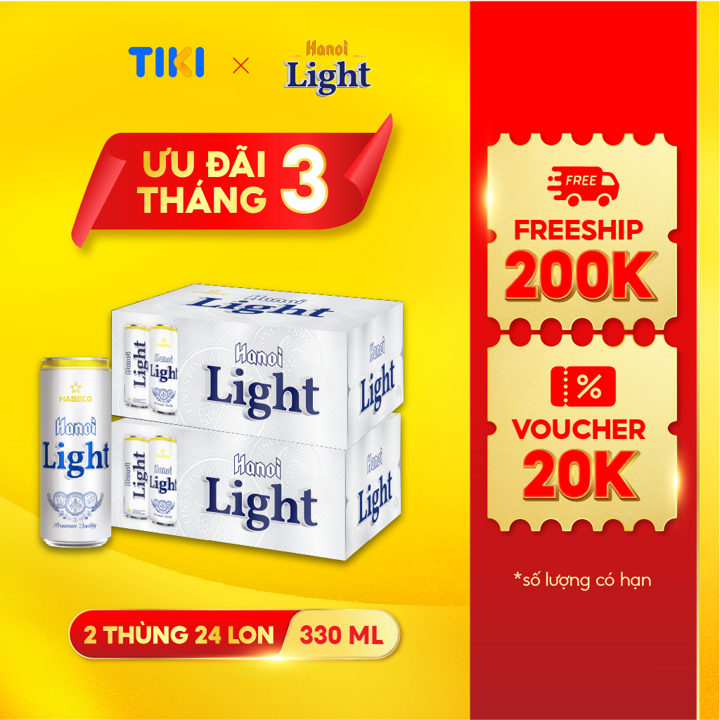 Combo 2 Thùng Bia Hanoi Light - Thùng 24 lon 330ml