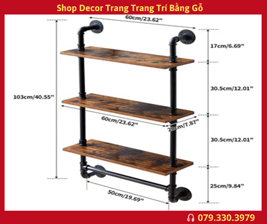 Kệ ống nước Nội Thất , Kệ treo tường 3 tầng trang trí ,decor phòng bếp nhà tắm, phòng khách