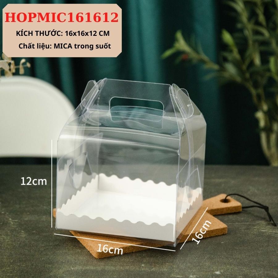 Hộp Đựng Bánh Kem Gato Sinh Nhật Mica Hình Vuông đáy 16x16 CM Phụ kiện Trang Trí Trong Suốt - HOPMIC161612