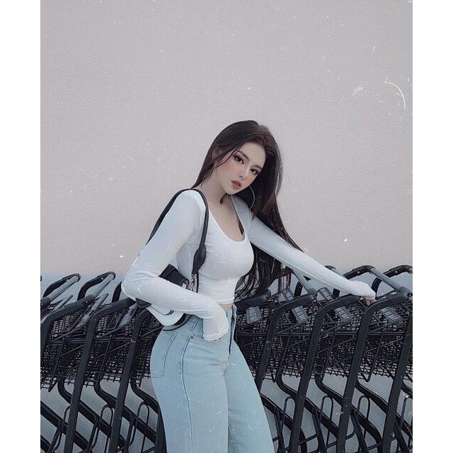 Áo croptop dài tay cổ u