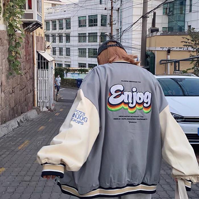 Áo khoác dù bomber unisex bóng chày form rộng Enjoy nam nữ ulzzang wind