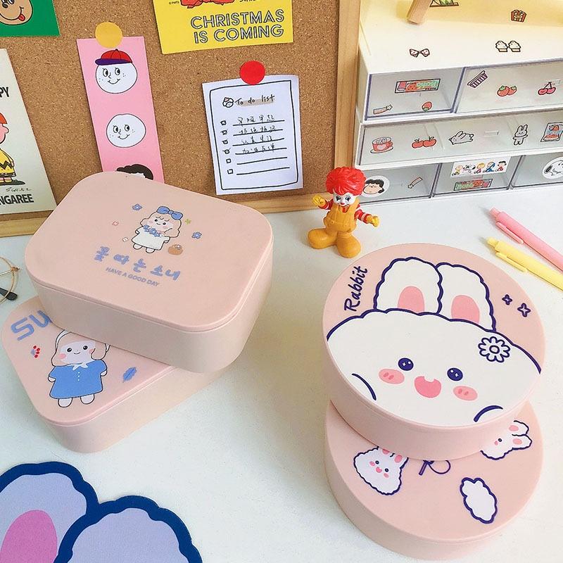 Gương trang điểm kèm hộp đựng mỹ phẩm kèm sticker siêu cute