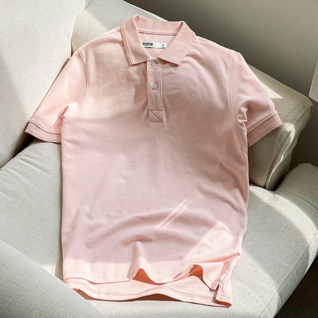 Áo Thun Polo Nam Cổ Bẻ Hồng BY COTTON Light Pink Basic Polo