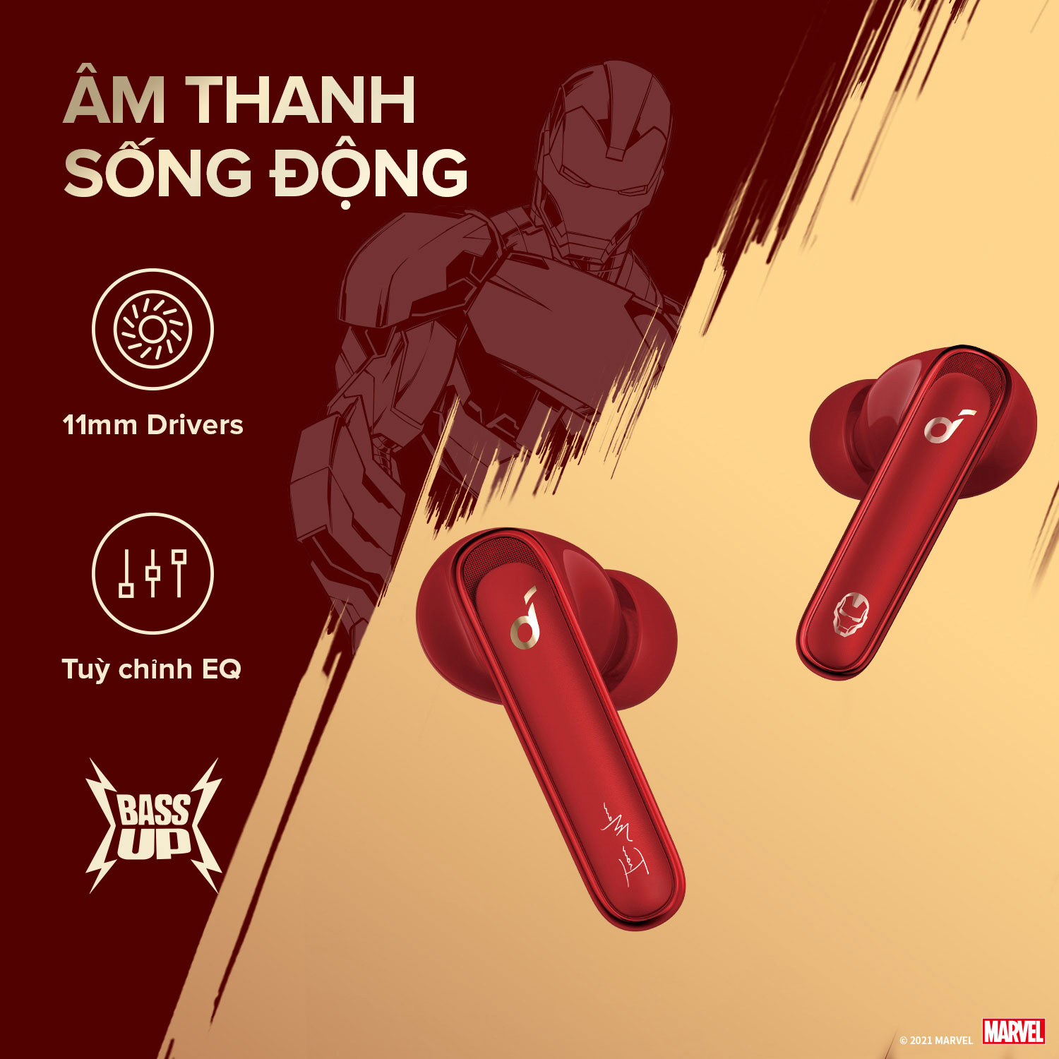 Tai nghe không dây SOUNDCORE (by Anker) Life P3 Marvel Edition, chống ồn chủ động ANC, chống nước IPX5, thời gian dùng 35 giờ, sạc nhanh 10p nghe 2 tiếng, 6 micro thu âm hỗ trợ giảm nhiễu ồn môi trường - A3939H