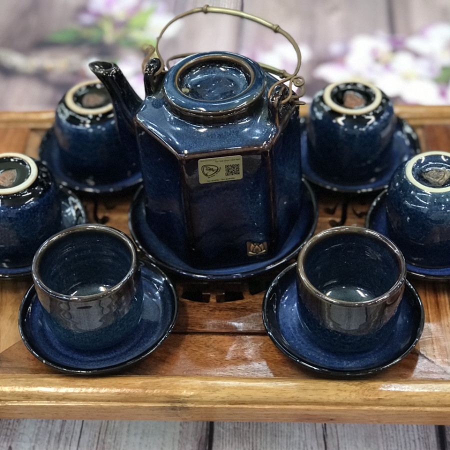 Bộ Ấm Trà Lục Giác Xanh Sóng Biển