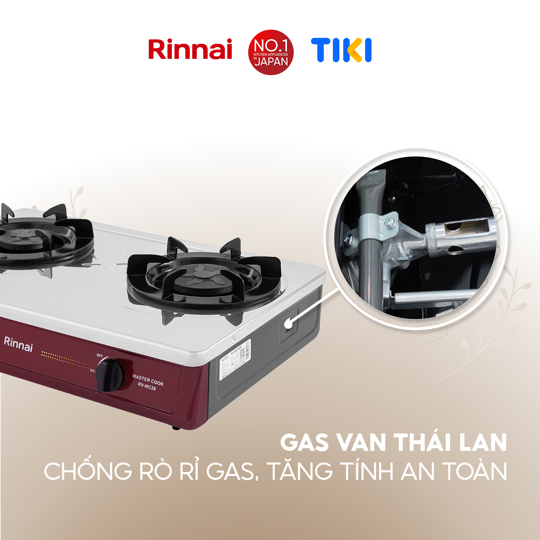 Bếp gas dương Rinnai RV-MC26RS mặt bếp inox và kiềng bếp men - Hàng chính hãng