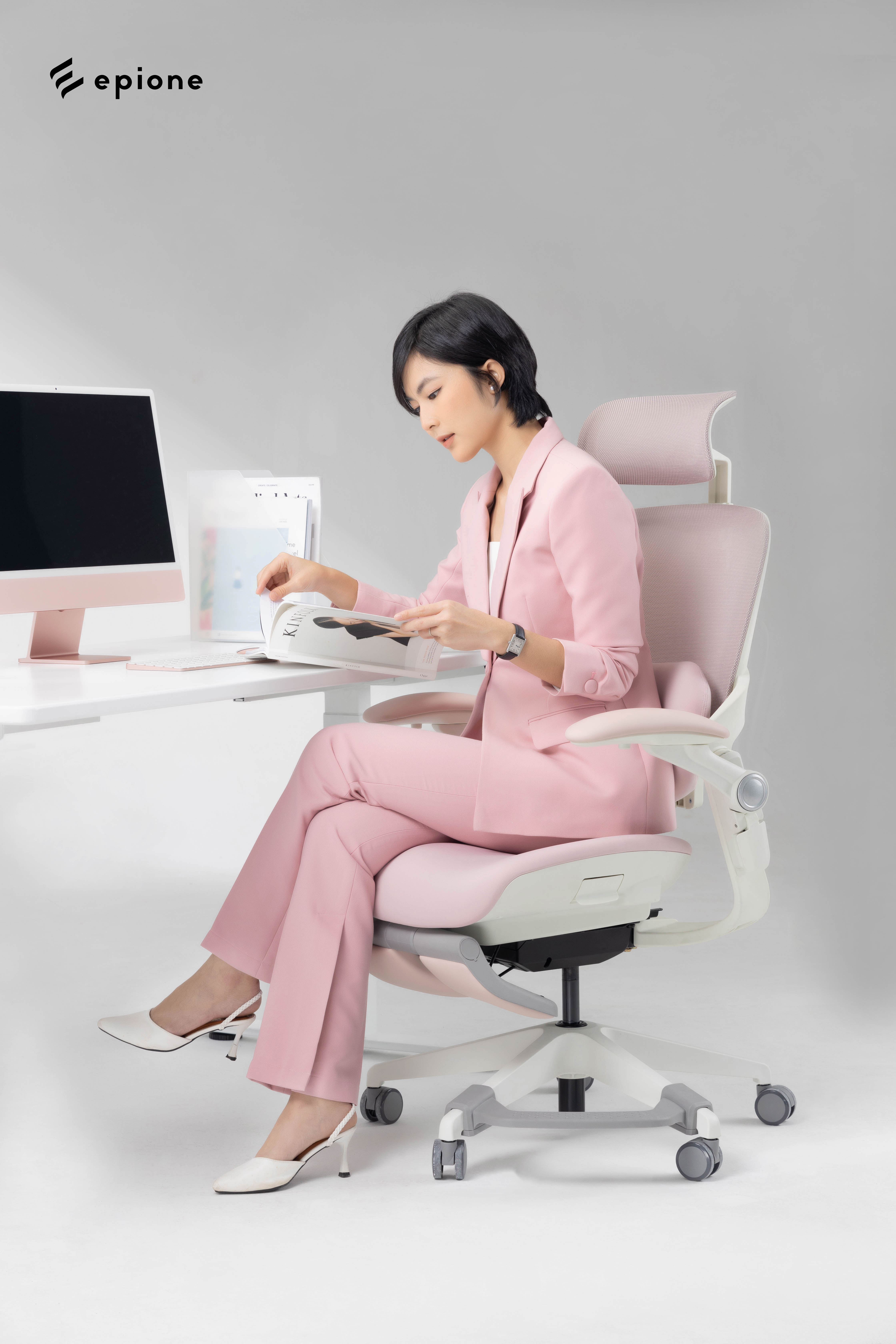 Ghế công thái học Epione Easy Chair 2.0 Ergohome bản chân KIM LOẠI sơn tĩnh điện mới nhất - ghế văn phòng giảm đau mỏi vai gáy, thắt lưng. Có bản Hông Blossom siêu nữ tính