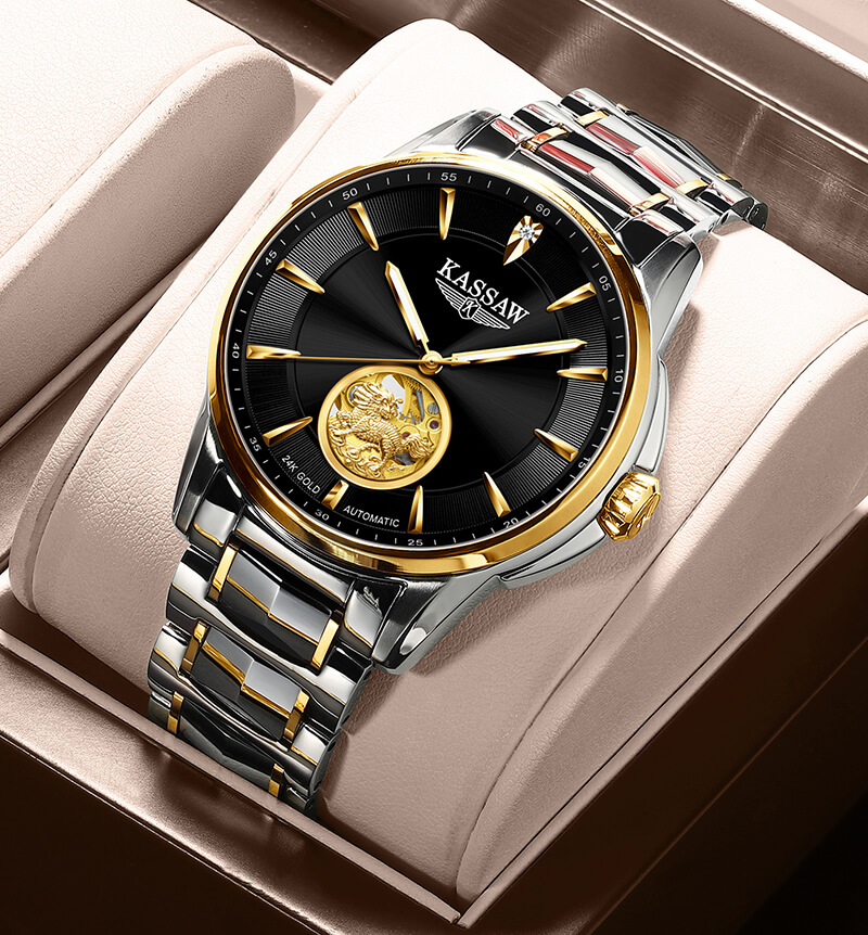 Đồng hồ nam chính hãng KASSAW K700-2 (Mạ vàng 24k) chống nước,chống xước,kính sapphire,Đồng hồ cơ (Automatic) ,dây kim loại thép không ghỉ 316,hàng mới 100%