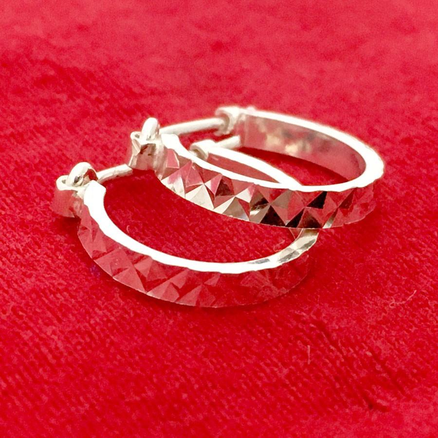 Bông tai nữ Bạc Quang Thản kiểu khuyên tròn đeo sát tai phay sáng bóng chất liệu bạc thật không xi mạ - QTBT59