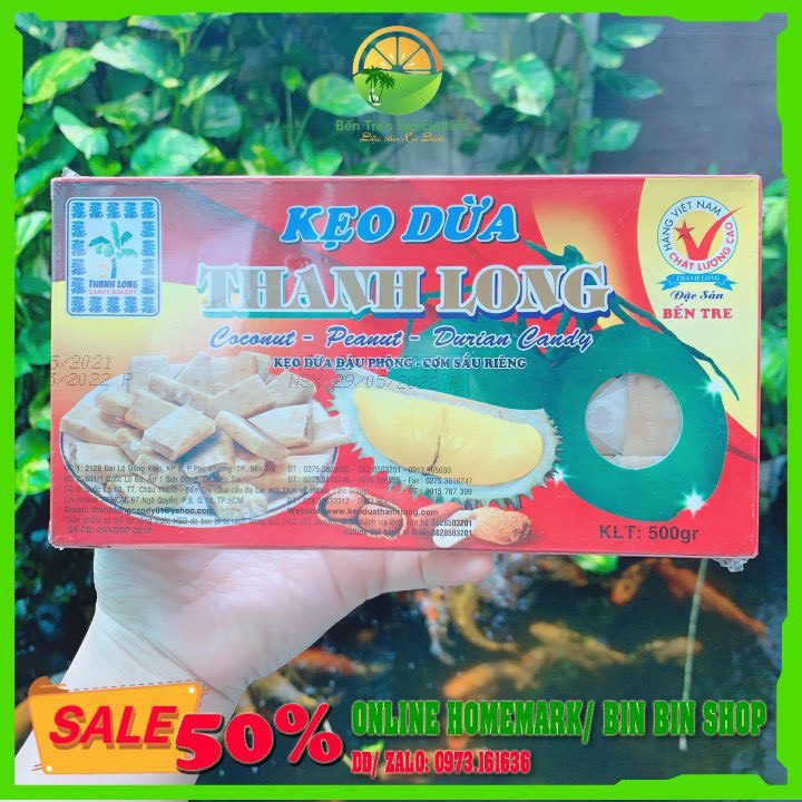 Kẹo Dừa Đậu Phộng Thanh Long - Hộp 500g, thơm béo, mềm dẻo, không dính răng, ít ngọt, đặc sản của Bến Tre