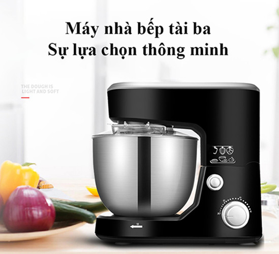 Máy nhồi, trộn, bột đánh trứng nhà bếp làm bánh tự động 5 lít, 3 đầu tiêu chuẩn tặng kèm vá múc bột, có nắp đậy tô an toàn sạch sẽ, Hàng Chính Hãng