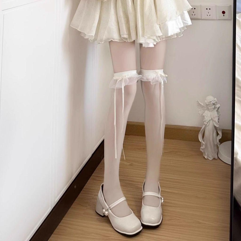 Tất đùi mỏng, tất mỏng bắp chân VIỀN REN ĐÍNH NƠ DÂY DÀI phong cách Lolita NhậtBản quyếnrũ, sang chảnh cho nữ Women