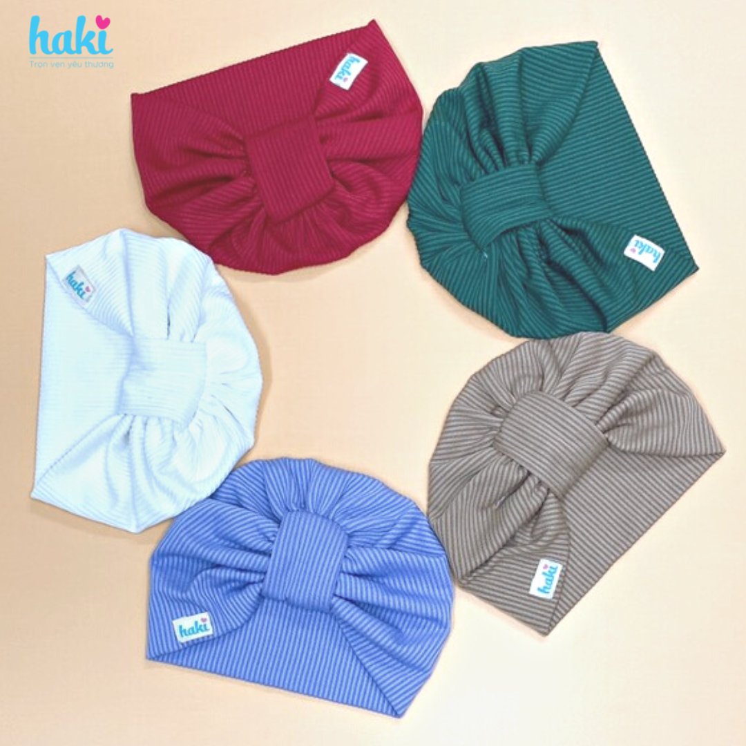 Mũ turban màu trơn vân kẻ HAKI, thiết kế vừa sành điệu vừa giữ ấm với chất liệu mềm mại cho bé trai bé gái MU01 (6-12kg)