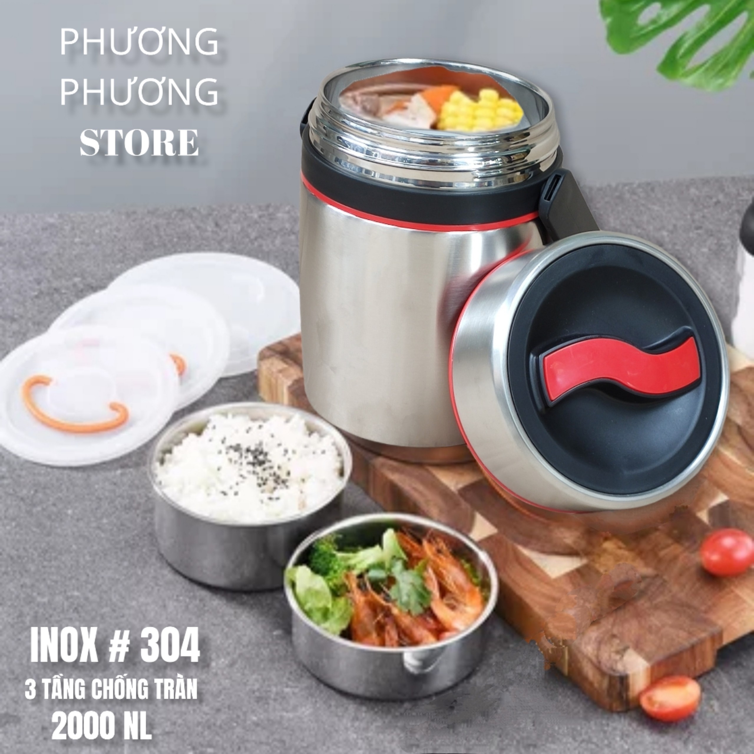 CẶP LỒNG, CAMEN GIỮ NHIỆT CAO CẤP INOX 304 DUNG TÍCH 2.0L HÀNG SIÊU ĐẸP CÓ NẮP CHỐNG TRÀN