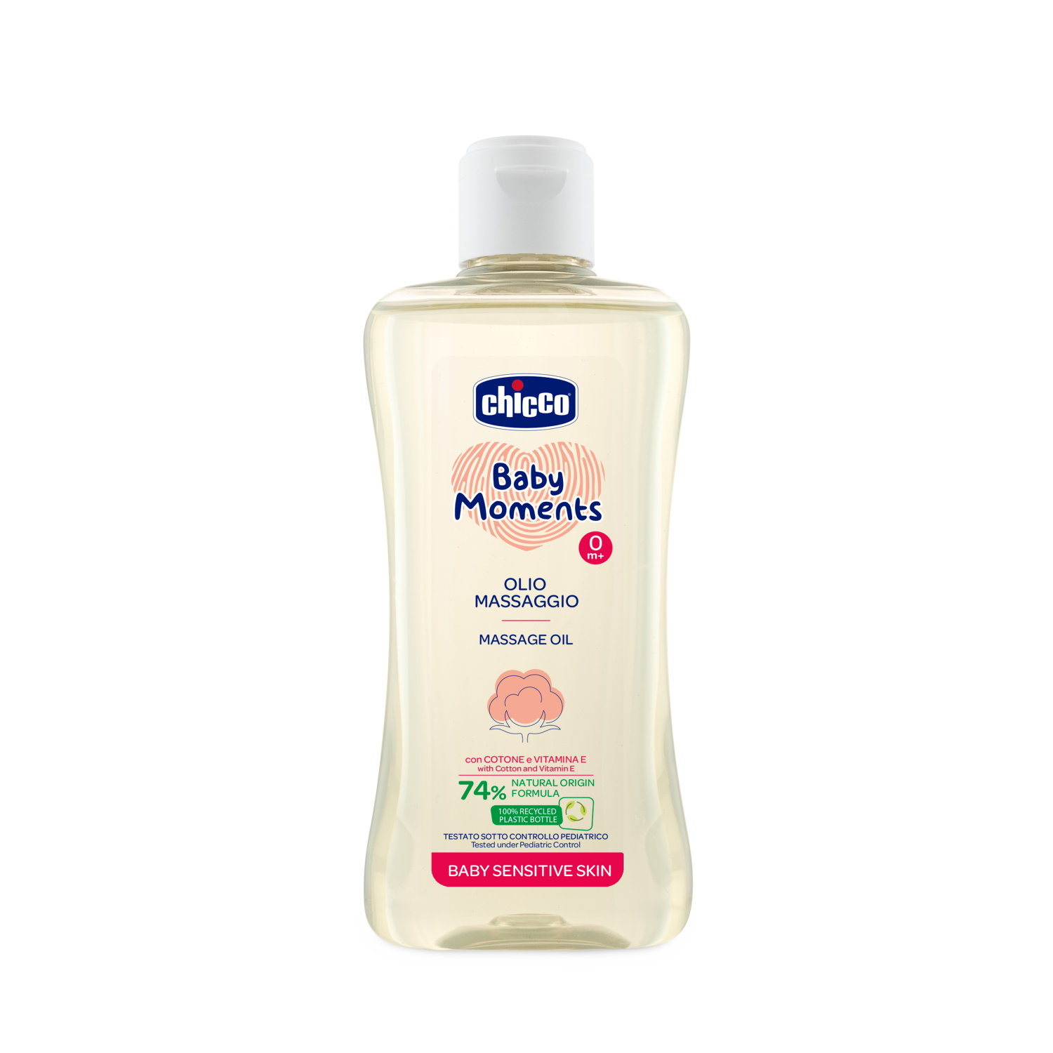 Dầu mát-xa chiết xuất hạt bông cho bé 0M+ Chicco 200ml - Tặng sữa tắm gội chiết xuất yến mạch Chicco 0M+ 50ml