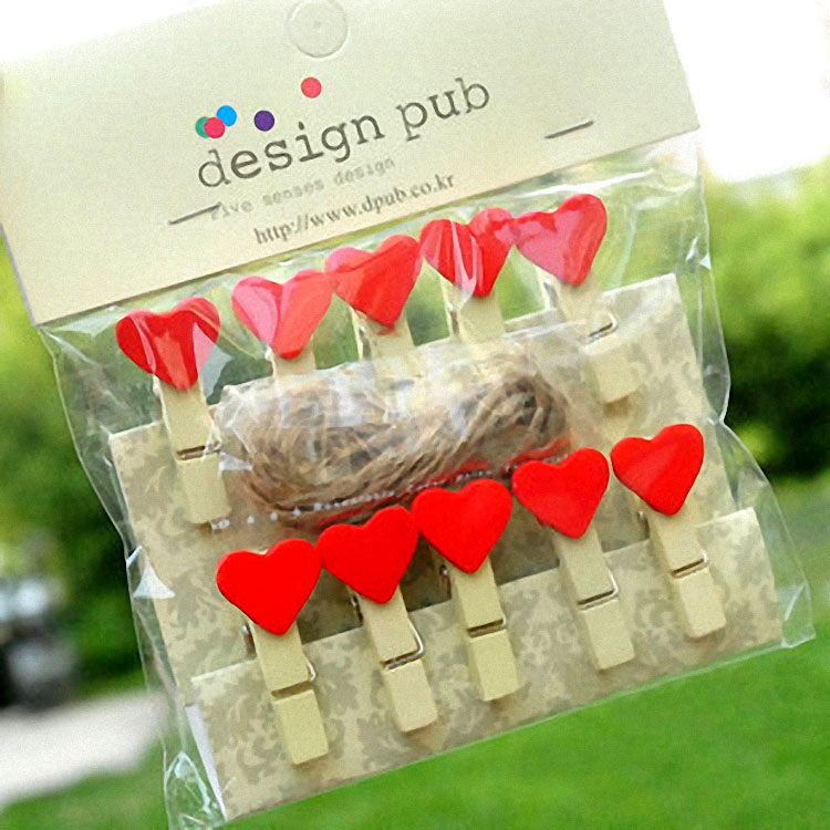 SET 10 Cái Kẹp Gỗ Sơn Design Pub hình Trái tim đỏ