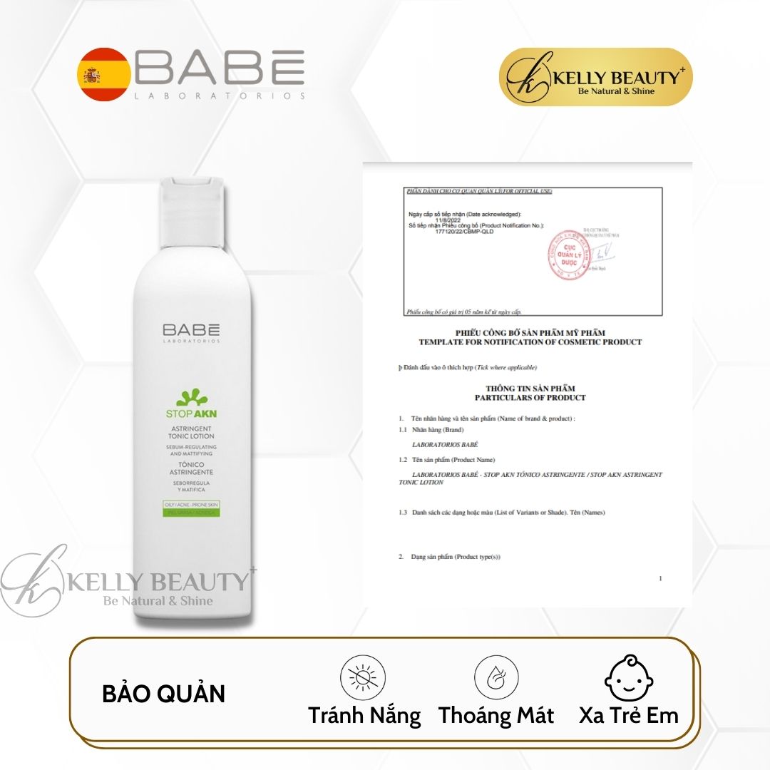 Toner Cho Da Dầu Mụn BABE STOP AKN Astringent Tonic Lotion - Làm Sạch Sâu; Gom Cồi, Ngừa Tái Phát Mụn - Kelly Beauty