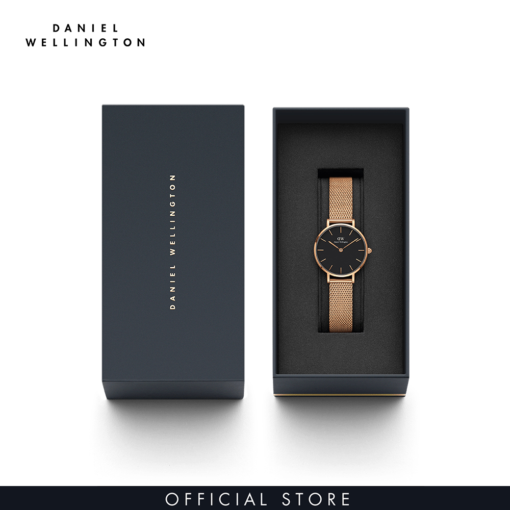 Đồng hồ Nữ Daniel Wellington dây lưới - Petite Melrose mặt đen - vỏ