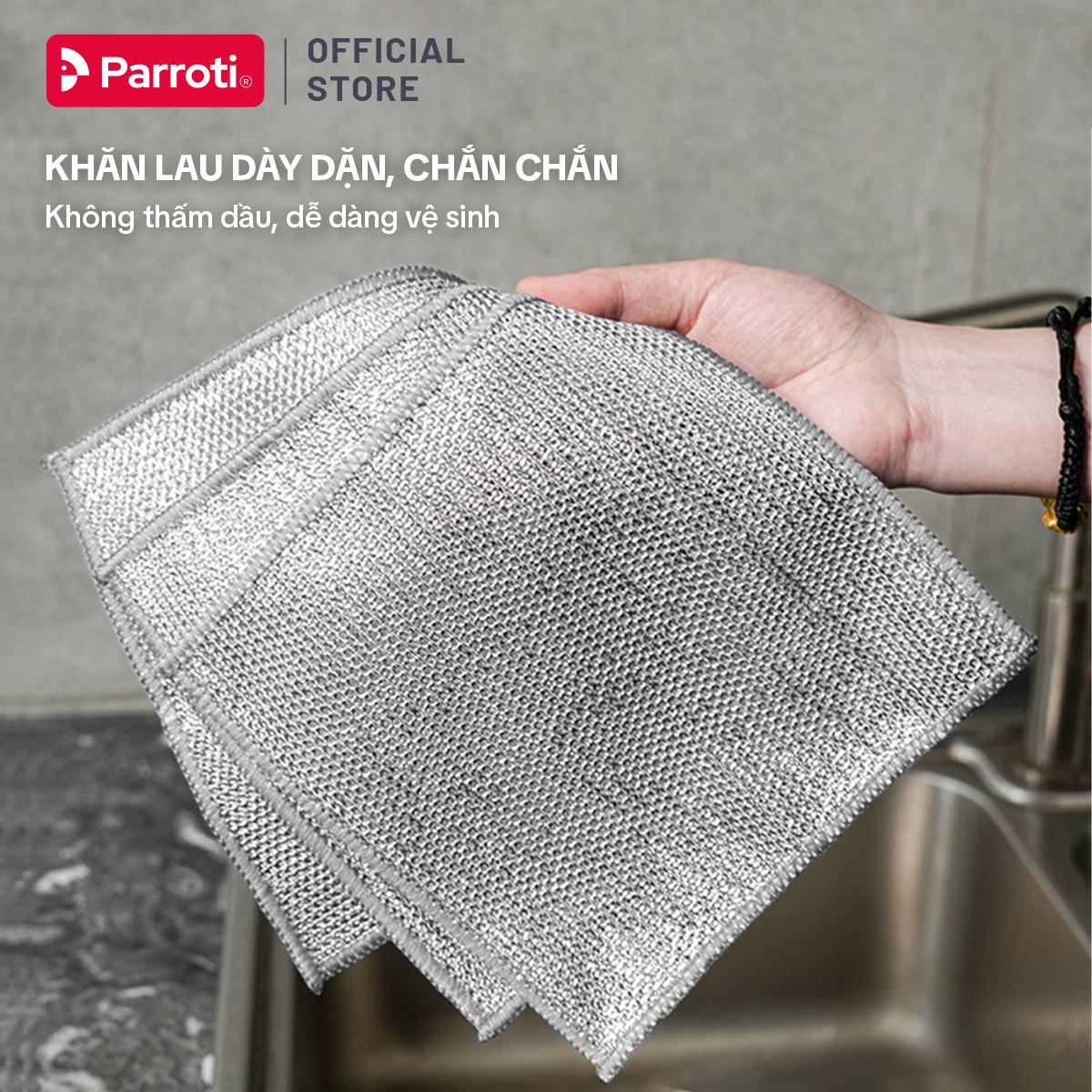 Khăn Lưới Rửa Chén Bát, Lau Bếp Sợi Kim Loại, Miếng Cọ Rửa Đa Năng, Giẻ Rửa Bát Đĩa, Xong Nồi 2 Trong 1 Parroti CA01