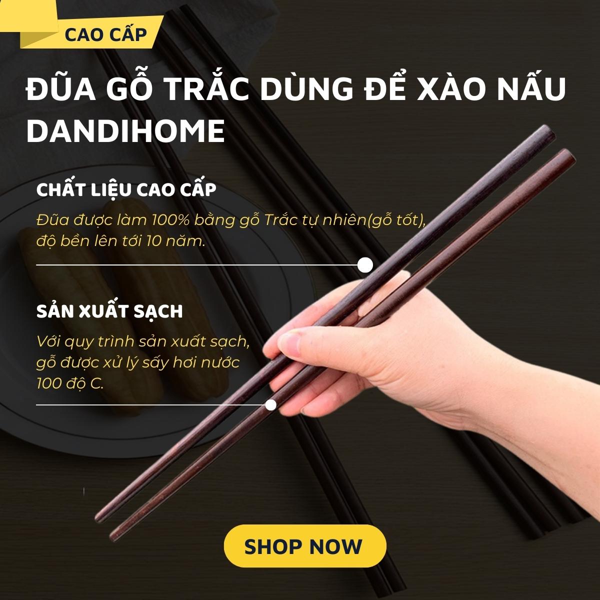 Đũa xào nấu thức ăn DandiHome (đũa cả) gỗ trắc cao cấp, chịu nhiệt tốt, không độc hại khi gặp nhiệt độ cao