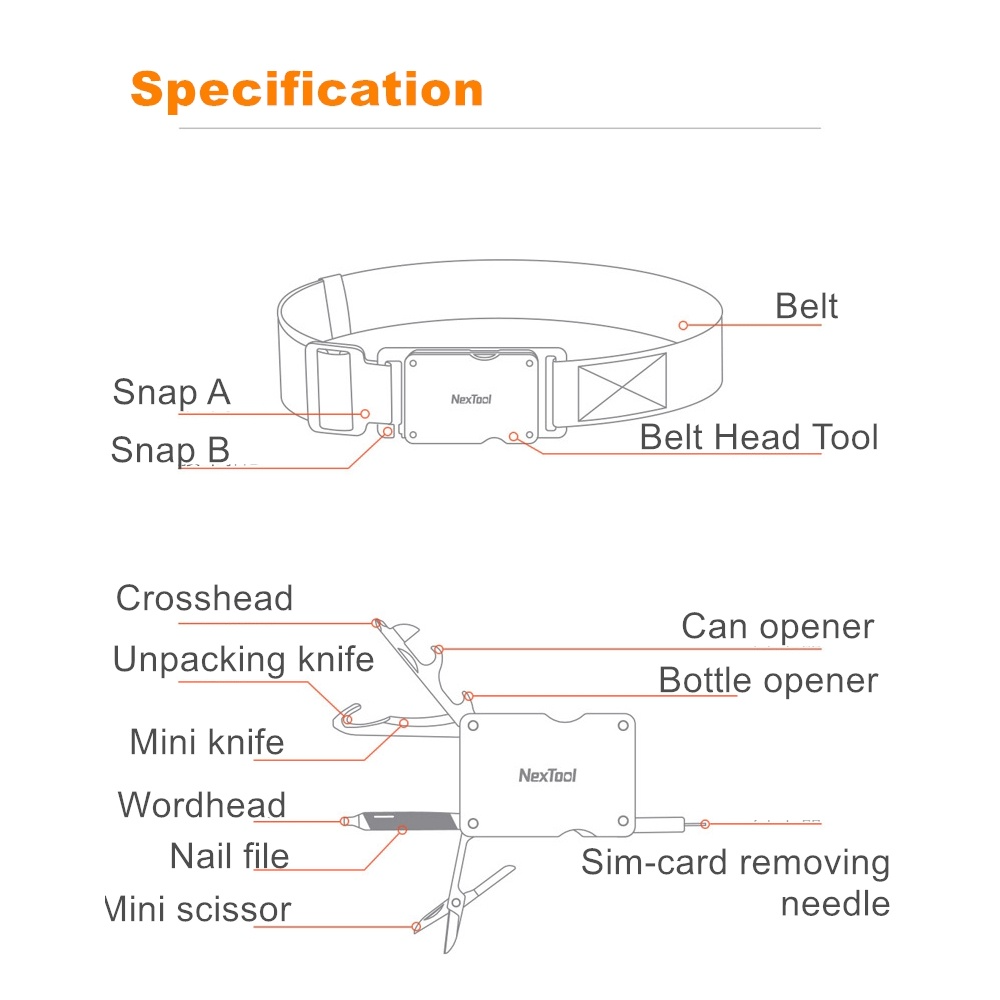 Xiaomi Youpin Nextool đa chức năng ngoài trời vành đai công cụ người đàn ông bền Nhanh chóng phát hành Trọng lượng nhẹ vít trình điều khiển dao kéo mở
