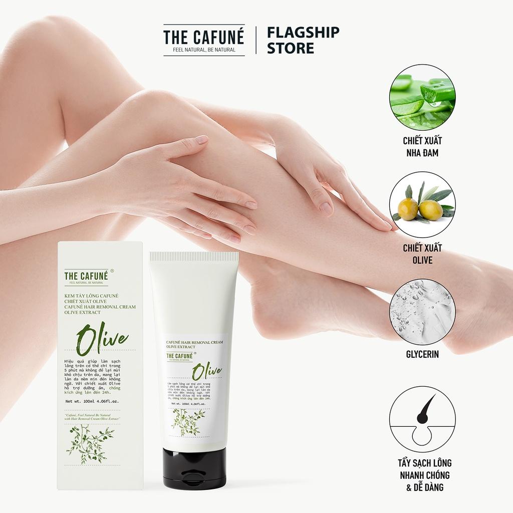 Combo Kem Tẩy Lông Olive và Serum Ức Chế Mọc Lông Arnica Cafuné triệt lông cho bikini, chân, tay, nách 100ml