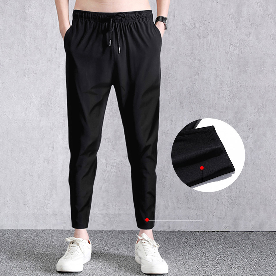 Quần Dài Thể Thao Nam Slimfit Vải Thun Loại 1 Dày Đặn Hàng Cao Cấp Co Giãn 2 Chiều Không Nhăn Không Xù Không Nhão Szone Sq531 - Đen Suông - M
