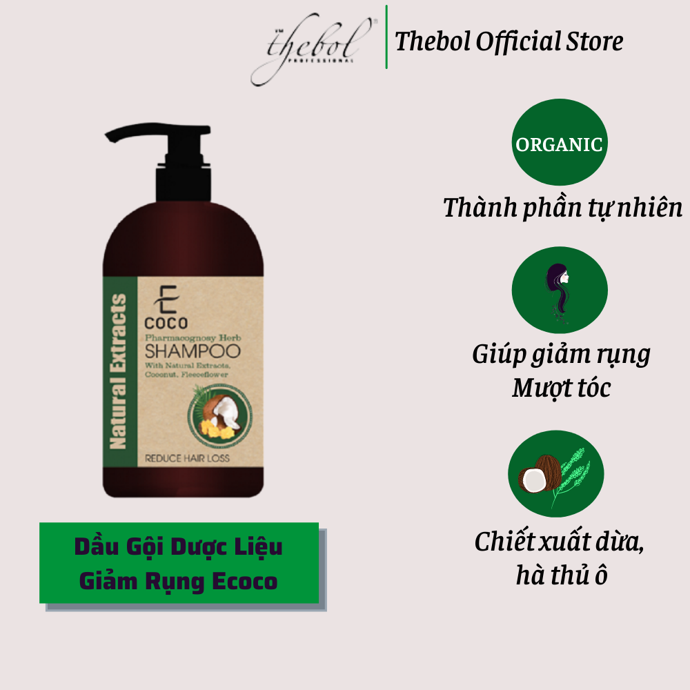 Dầu gội dược liệu sạch giảm rụng tóc Ecoco với chiết xuất tự nhiên, dừa, hà thủ ô  180g
