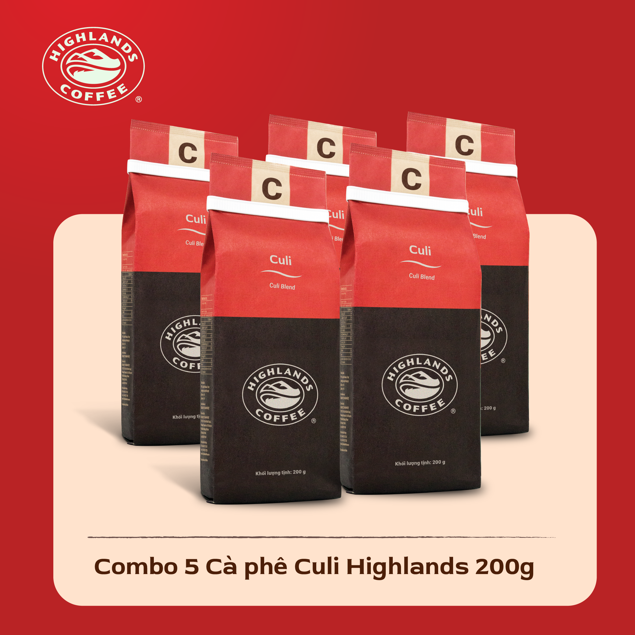 Combo 5 Cà Phê Rang Xay Culi Highlands Coffee 200g/gói