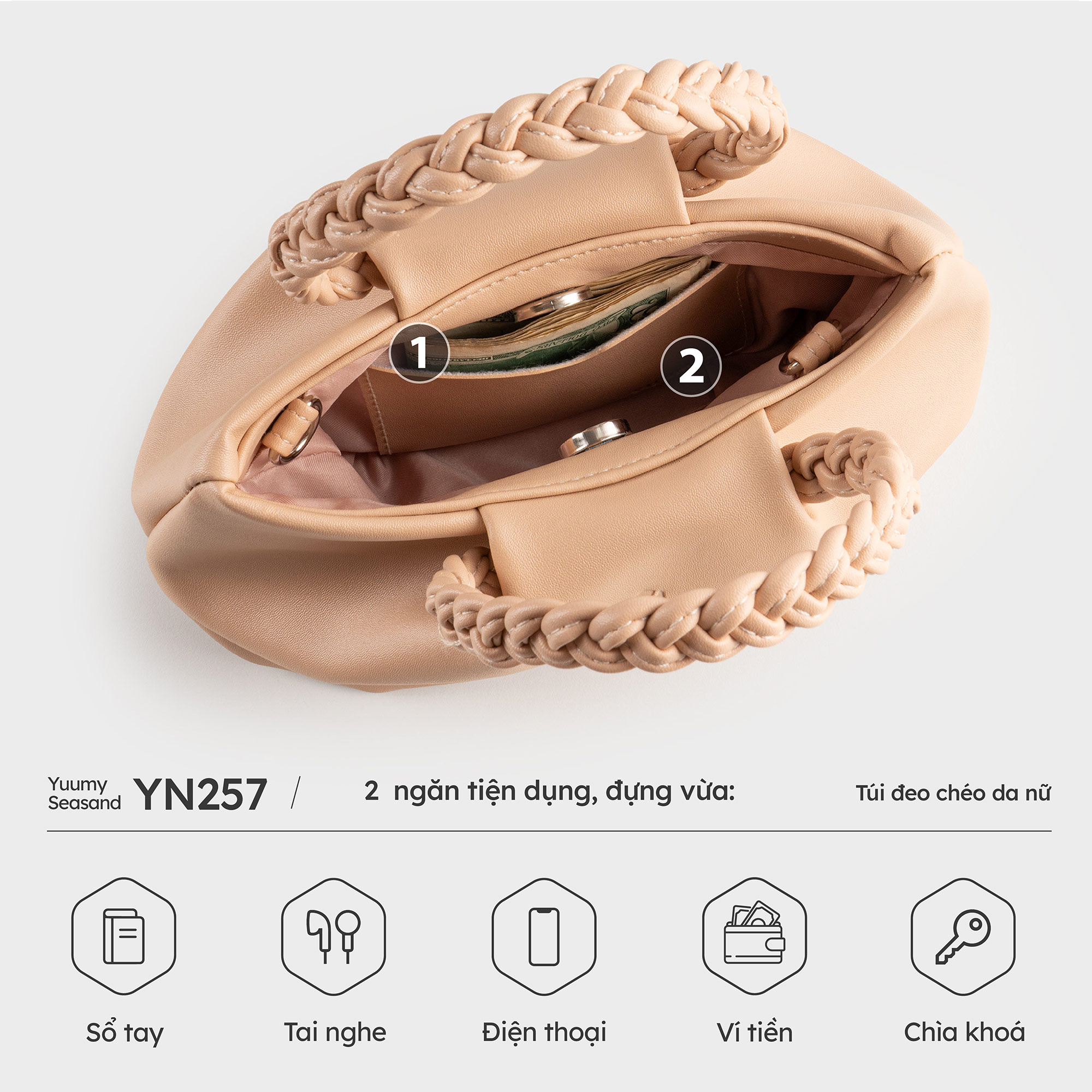 Túi Yuumy ( Thời trang nữ kiểu đám mây size 22  - Túi đeo chéo da Seasand YN257 )