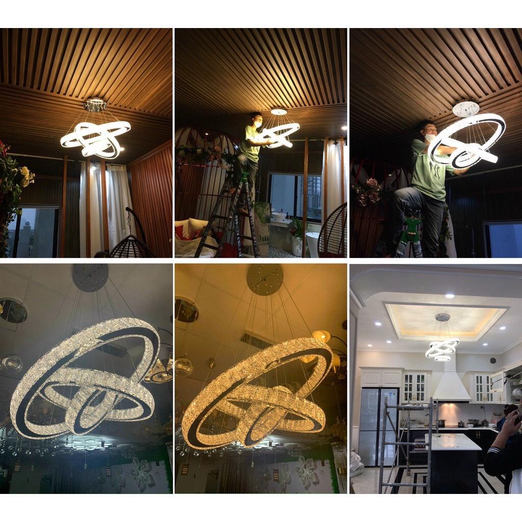Đèn chùm thả trần pha lê 3 vòng bản 5cm decor phòng khách,ngủ,bếp kích thước lớn,có điều khiển từ xa 3 chế độ ánh sáng