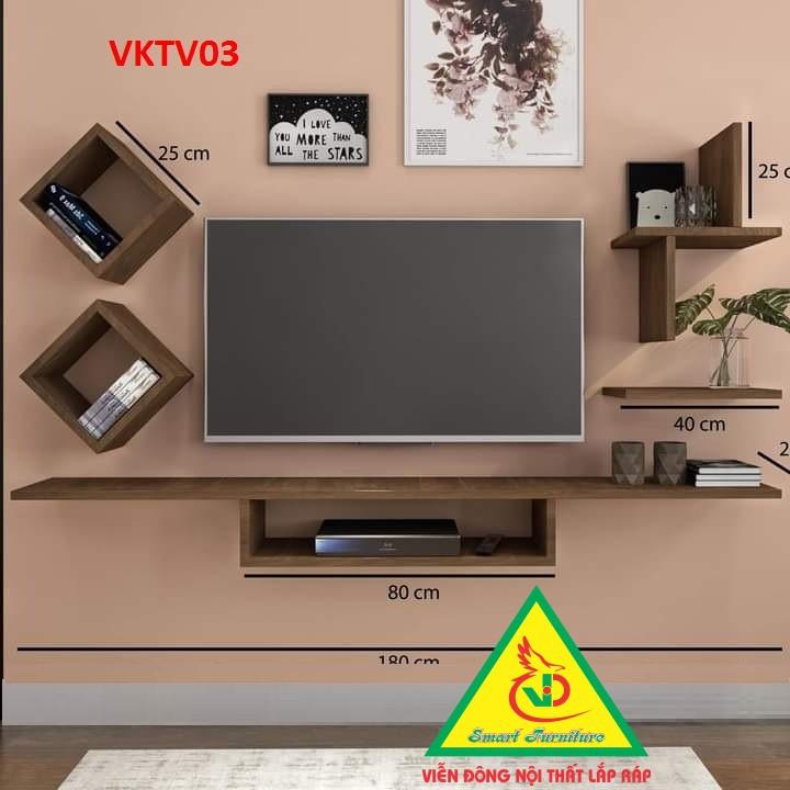 Bộ Kệ Ti Vi Treo Tường Trang Trí VKTV03- Nội Thất Lắp Ráp Viendong Adv